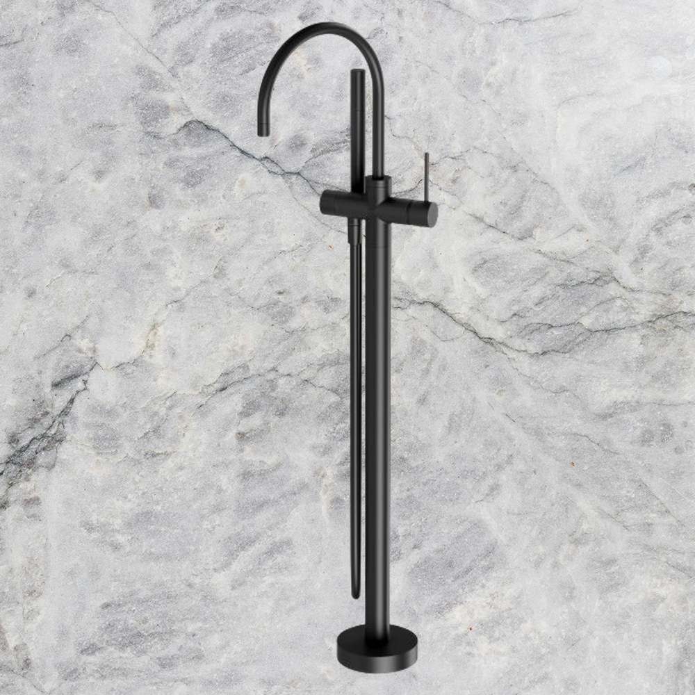 Vivid Slimline Floor Mounted Bath Mixer with Hand Shower Matte Black