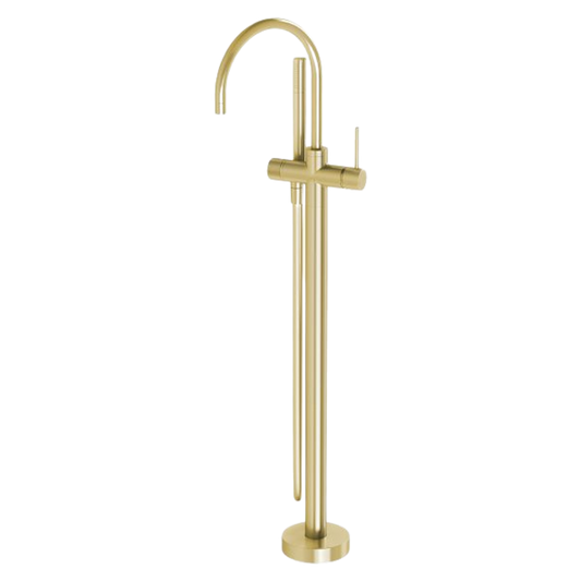 Vivid Slimline Floor Mounted Bath Mixer with Hand Shower Brushed Gold