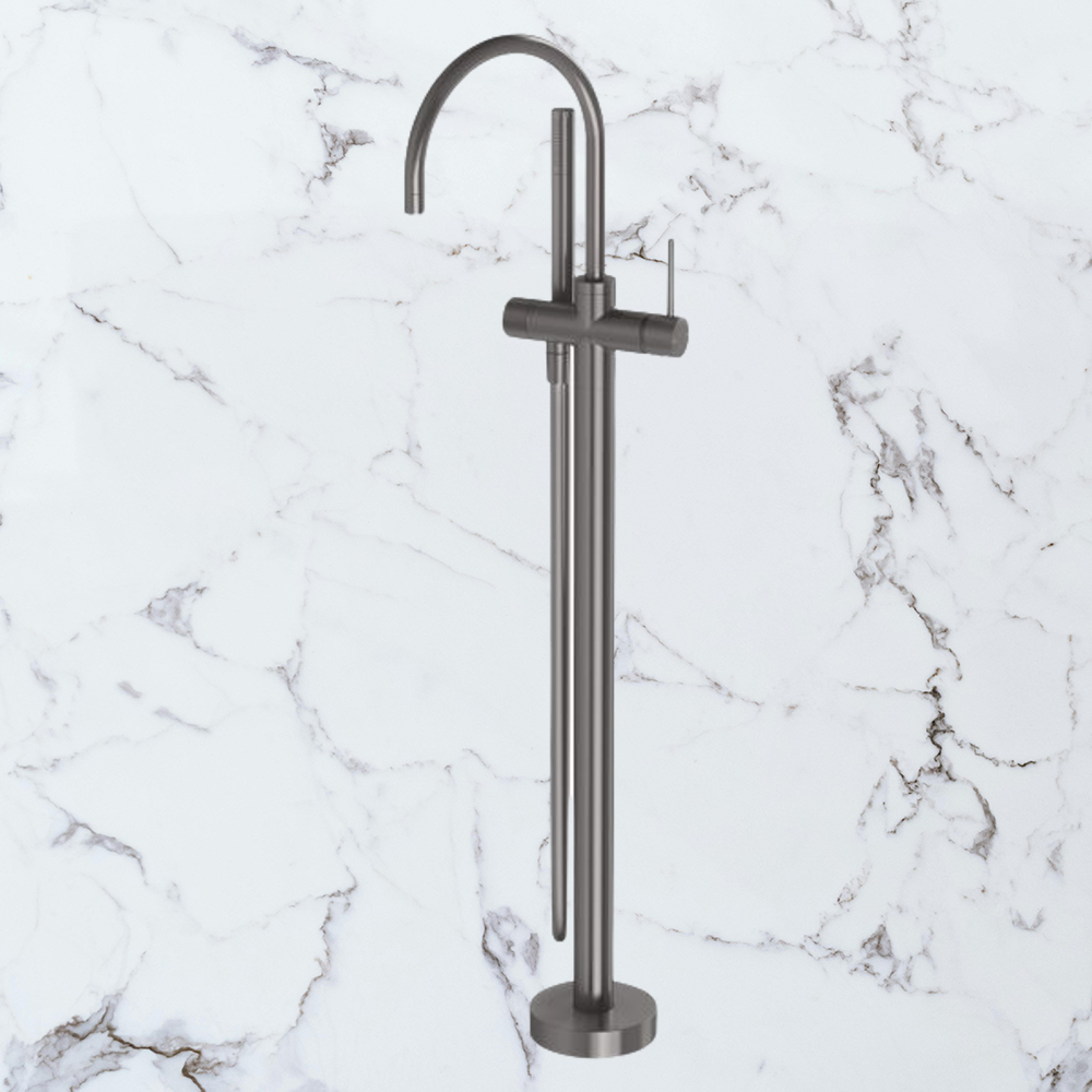 Vivid Slimline Floor Mounted Bath Mixer with Hand Shower Brushed Carbon