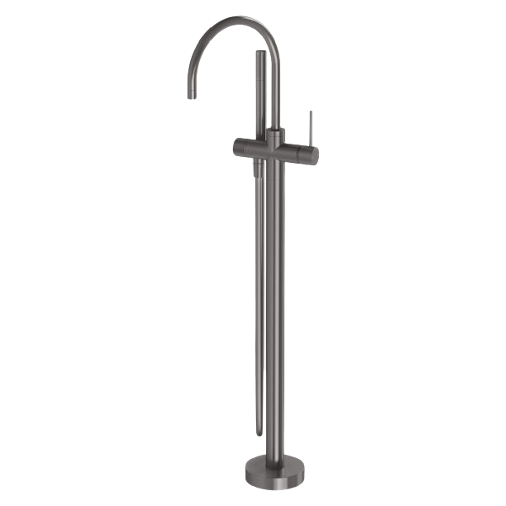 Vivid Slimline Floor Mounted Bath Mixer with Hand Shower Brushed Carbon