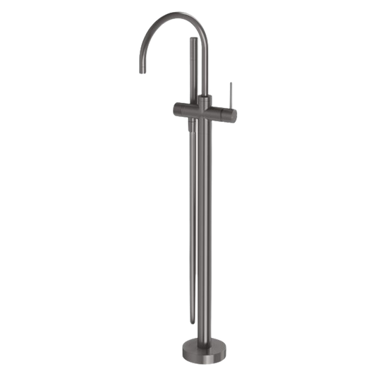 Vivid Slimline Floor Mounted Bath Mixer with Hand Shower Brushed Carbon