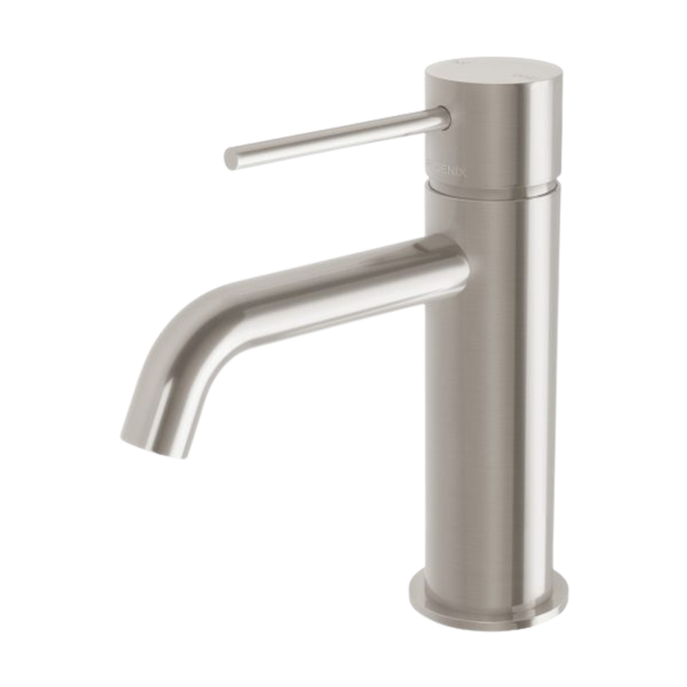 Vivid Slimline Basin Mixer Curved Outlet  Brushed Nickel