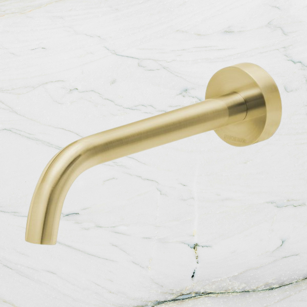 Vivid Slimline Wall Bath Outlet 180mm Curved Brushed Gold