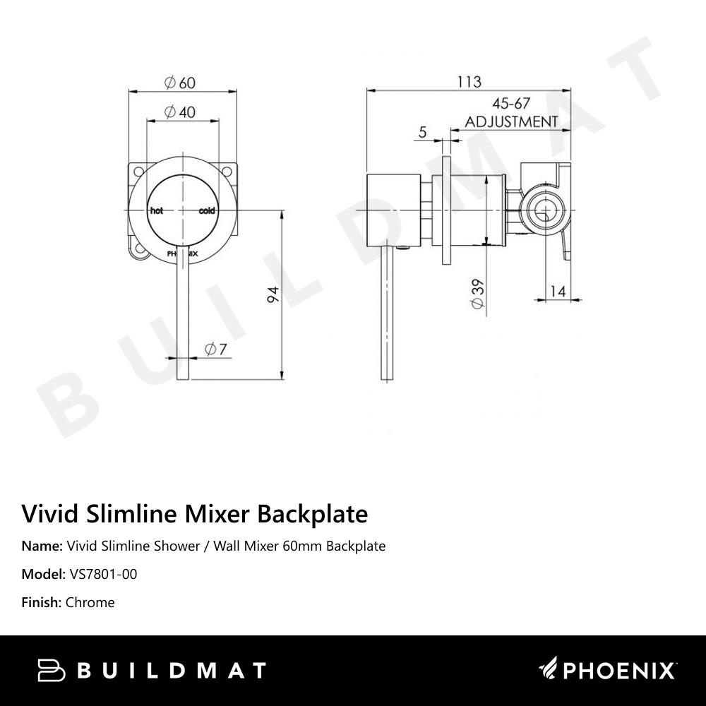 Vivid Slimline Shower / Wall Mixer 60mm Backplate  Chrome