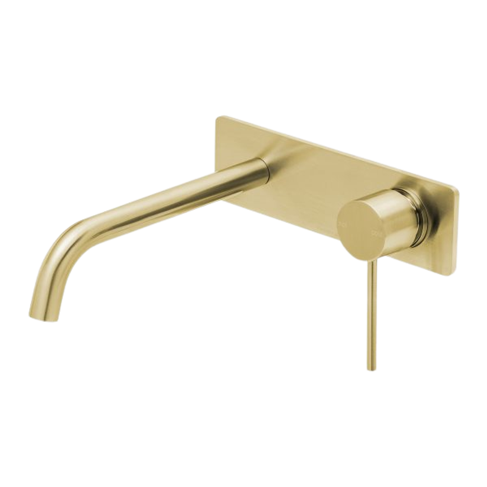 Vivid Slimline Wall Basin Mixer Set 230mm Curved Brushed Gold