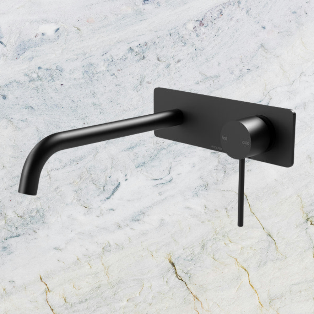 Vivid Slimline Wall Bath Mixer Set 230mm Curved Matte Black