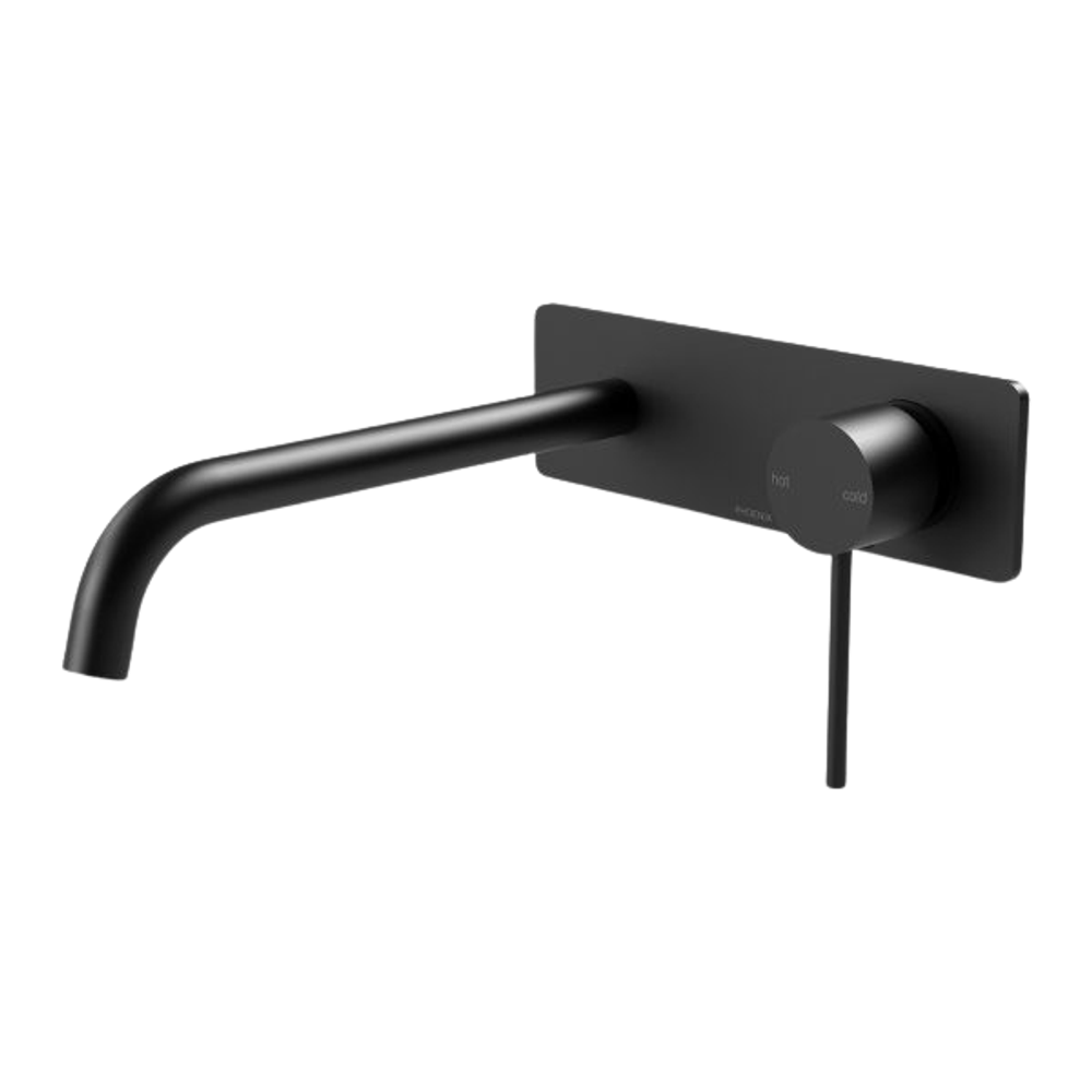 Vivid Slimline Wall Bath Mixer Set 230mm Curved Matte Black