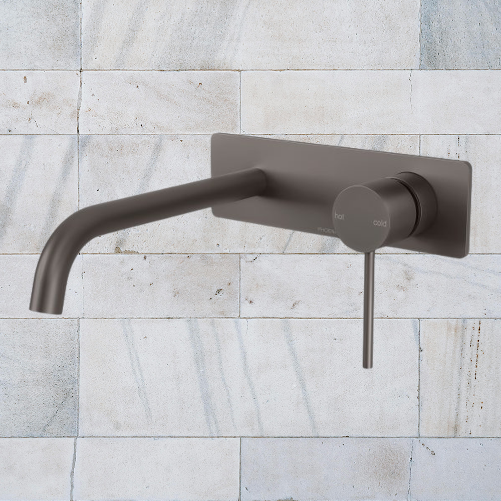 Vivid Slimline Wall Bath Mixer Set 230mm Curved Gunmetal