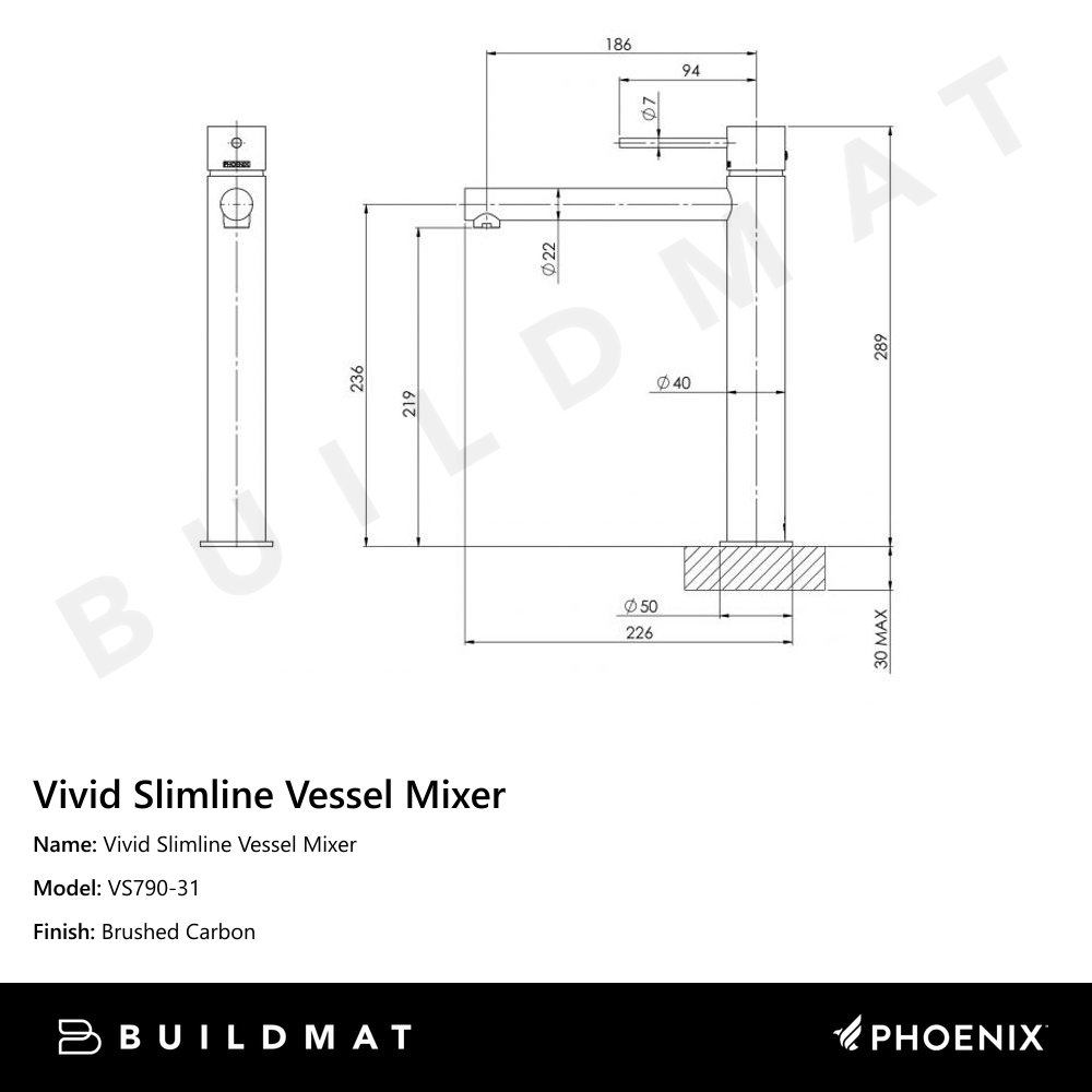 Vivid Slimline Vessel Mixer Brushed Carbon