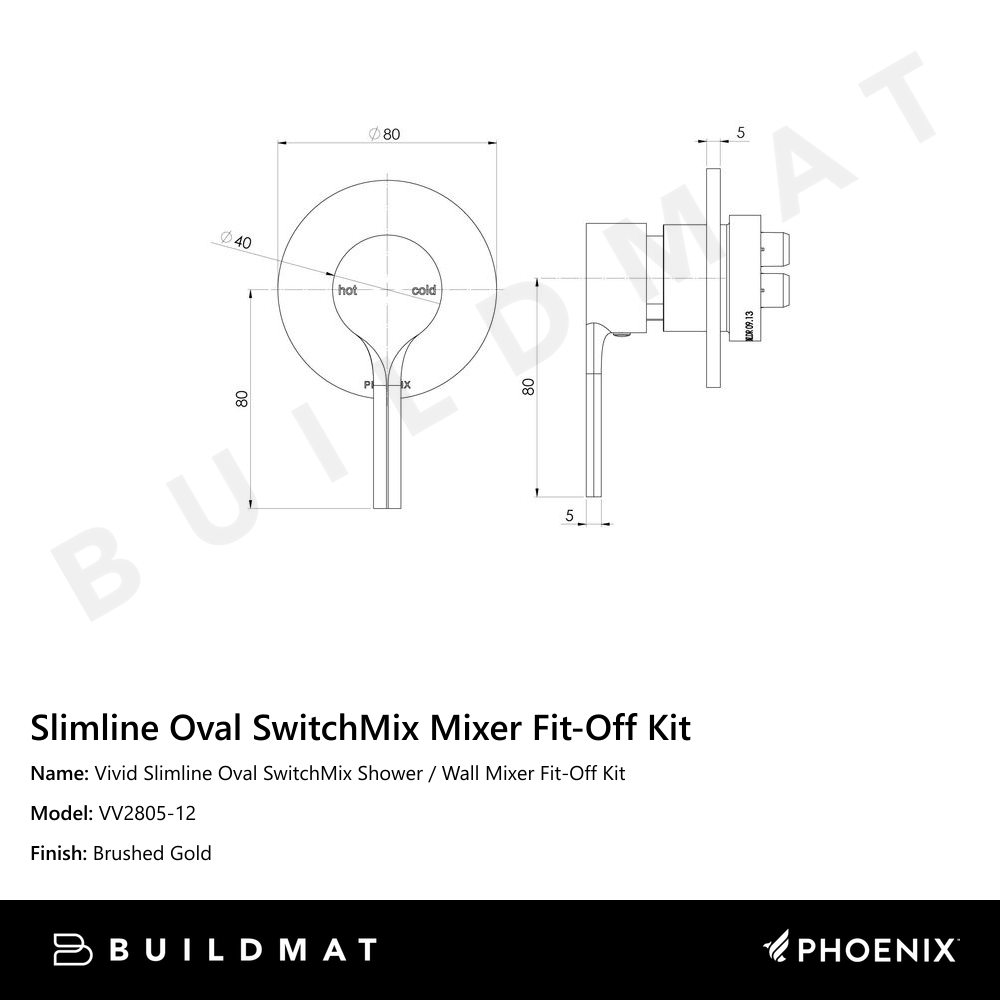 Vivid Slimline Oval SwitchMix Shower / Wall Mixer Fit-Off Kit  Brushed Gold