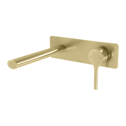 Vivid Slimline Oval SwitchMix Wall Basin / Bath Mixer Set 175mm Fit-Off Kit Brushed Gold