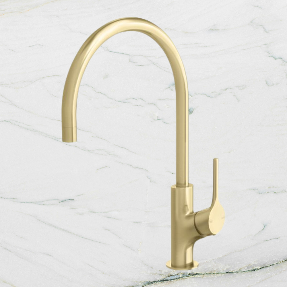 Vivid Slimline Oval Sink Mixer 220mm Gooseneck Brushed Gold