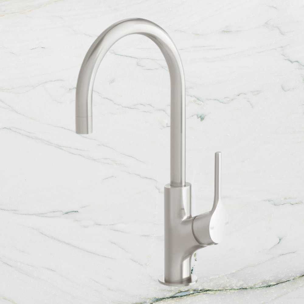 Vivid Slimline Oval Sink Mixer 160mm Gooseneck Brushed Nickel