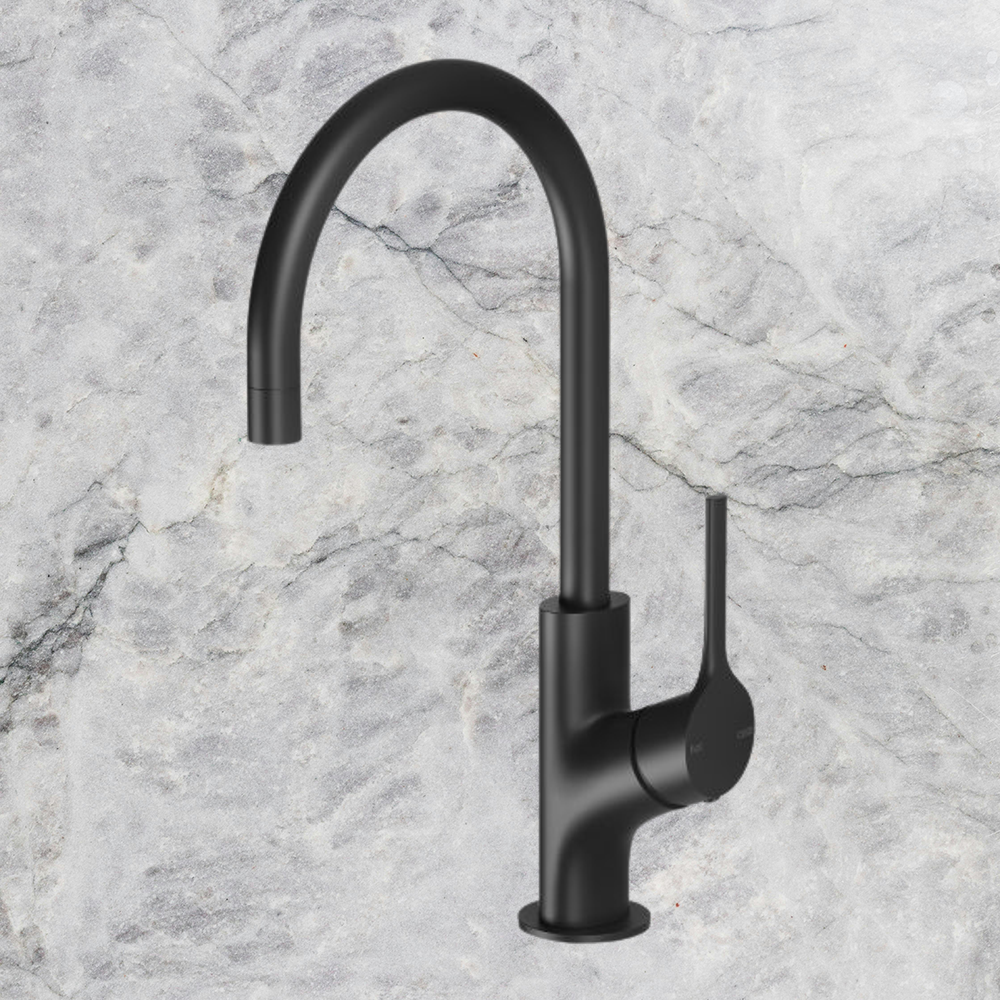 Vivid Slimline Oval Sink Mixer 160mm Gooseneck Matte Black