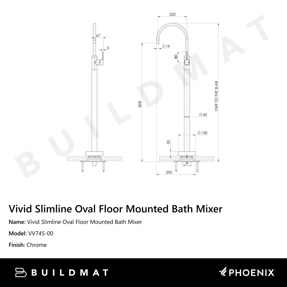 Vivid Slimline Oval Floor Mounted Bath Mixer Chrome