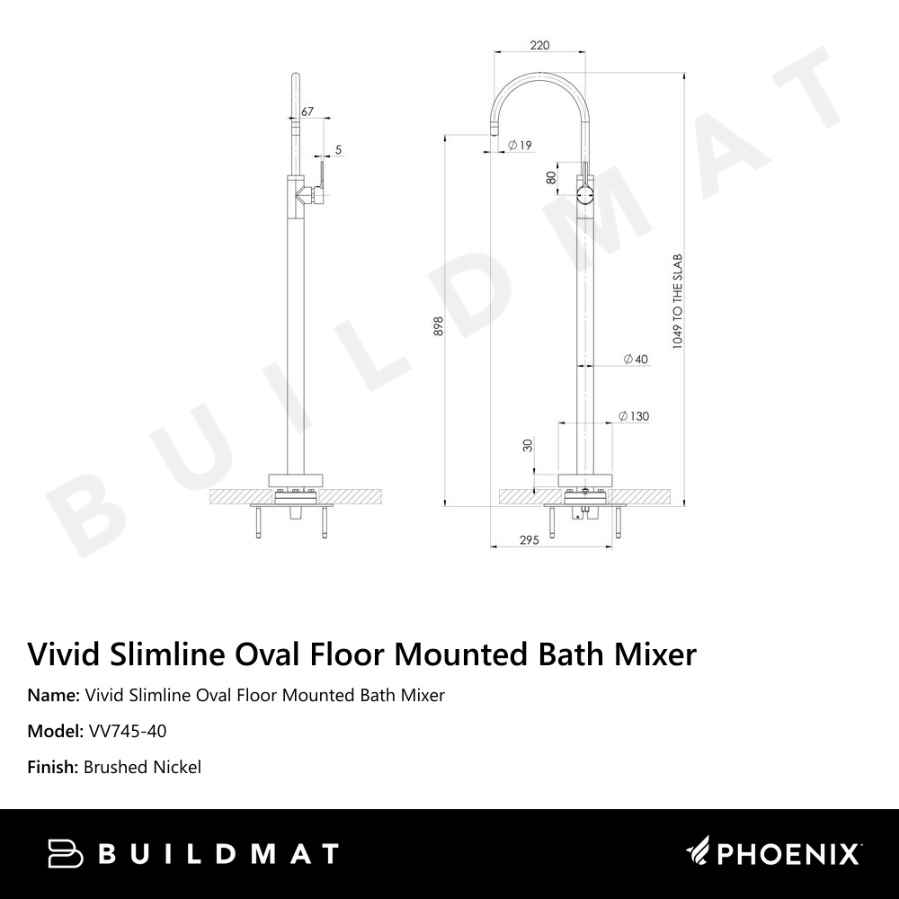 Vivid Slimline Oval Floor Mounted Bath Mixer Brushed Nickel