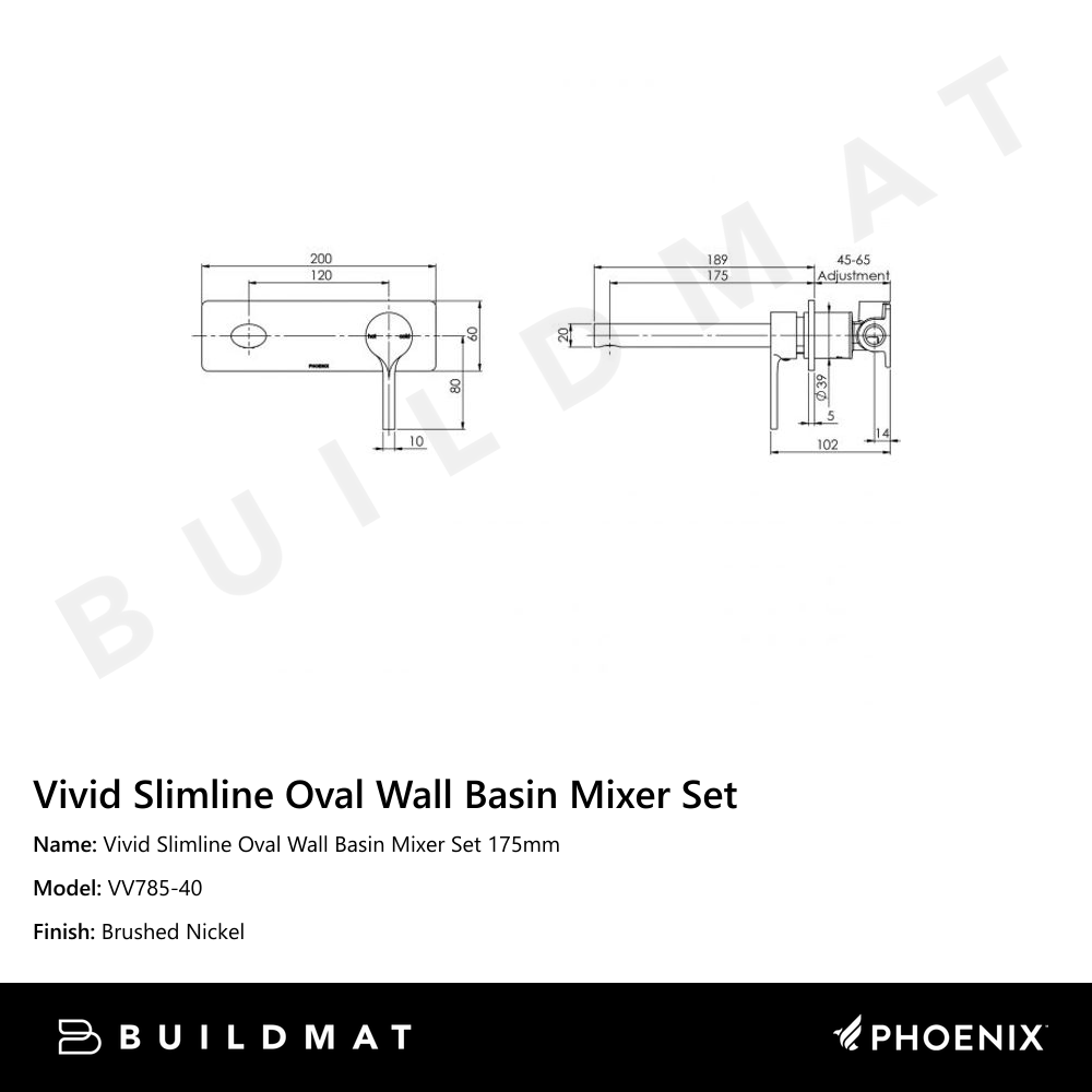 Vivid Slimline Oval Wall Basin Mixer Set 175mm Brushed Nickel