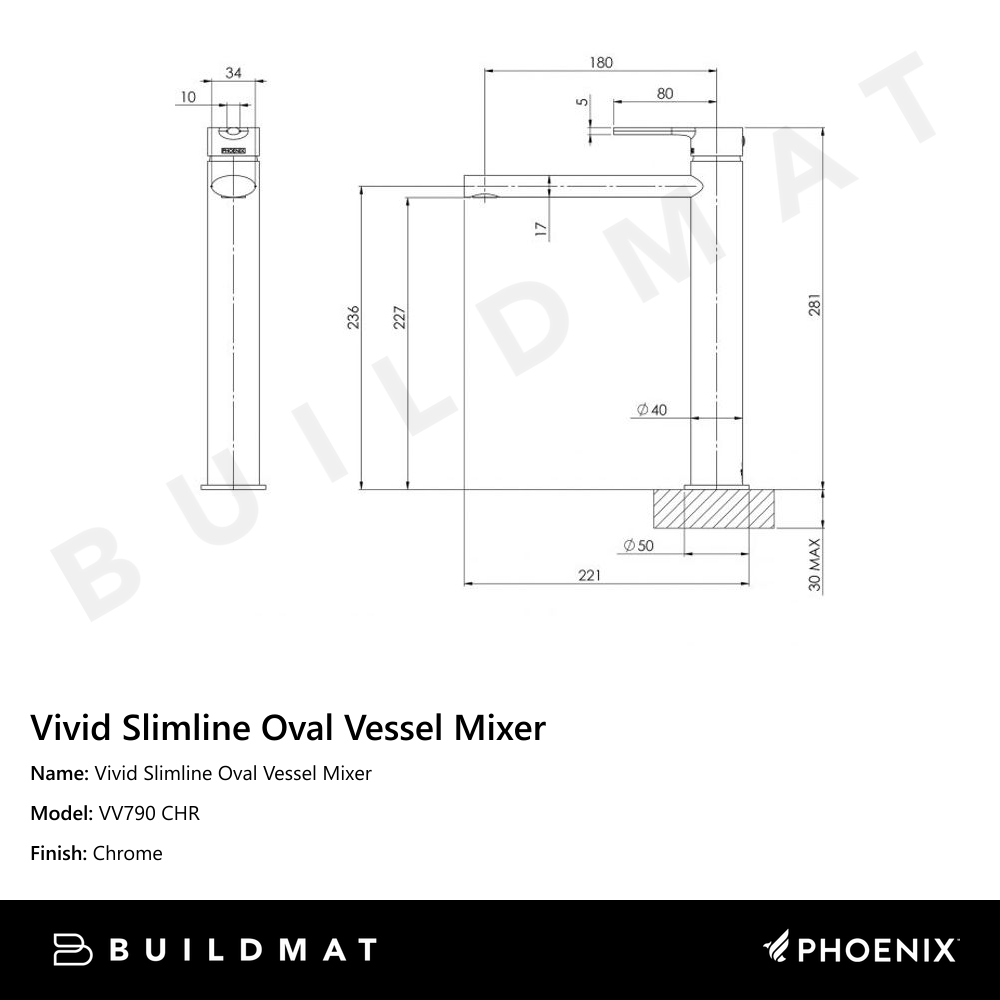 Vivid Slimline Oval Vessel Mixer Chrome