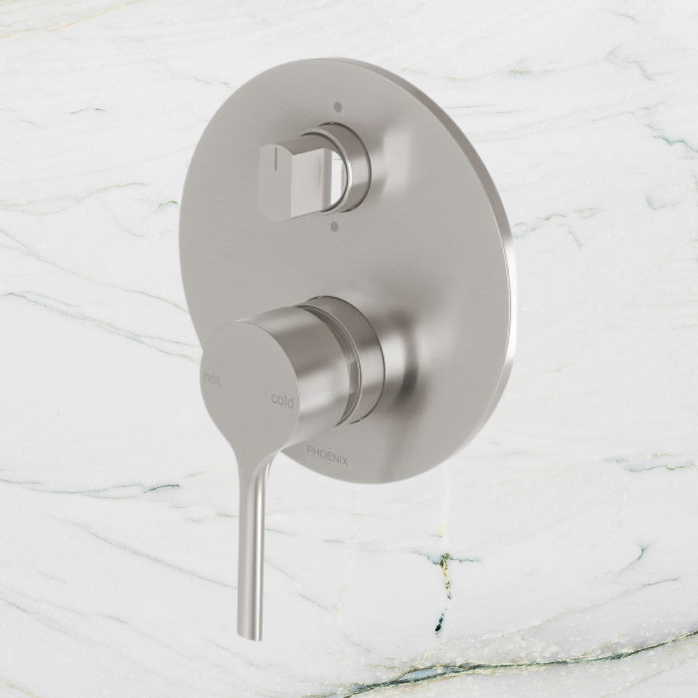 Vivid Slimline Oval Shower / Bath Diverter Mixer Brushed Nickel