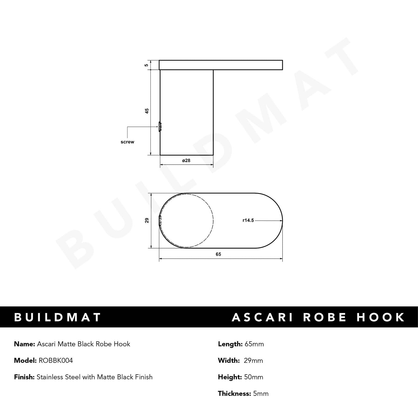 Ascari Matte Black Robe Hook