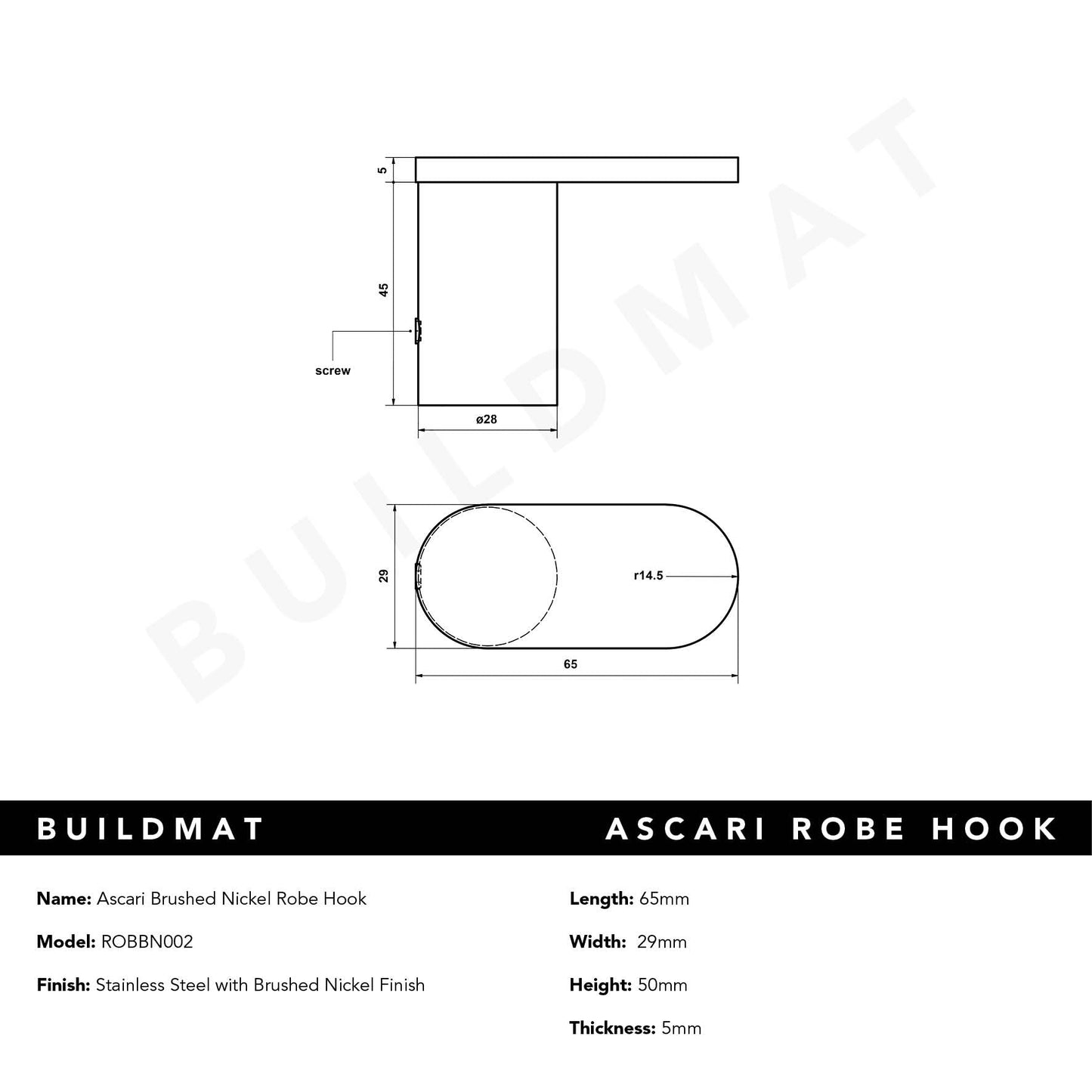 Ascari Brushed Nickel Robe Hook