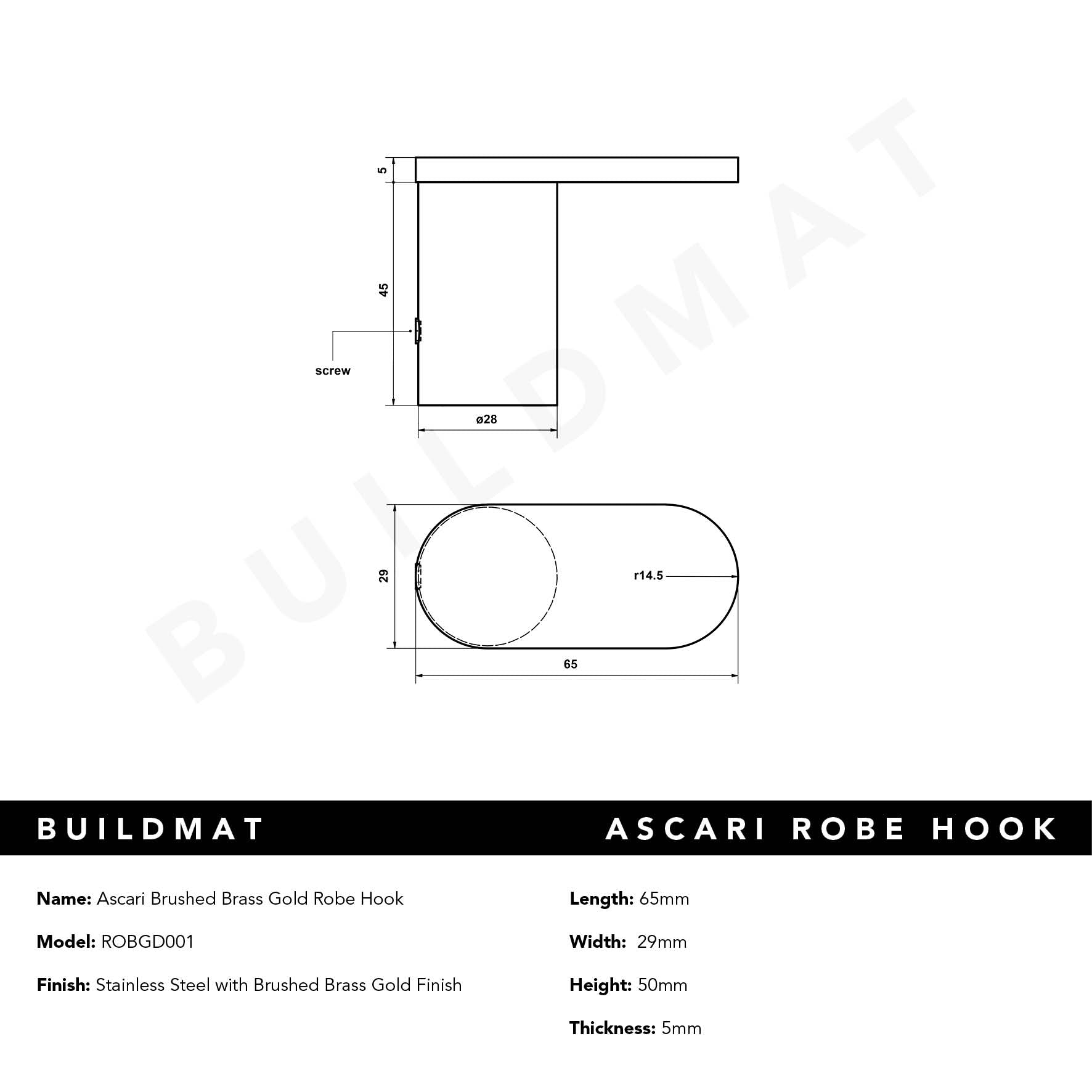 Ascari Brushed Brass Gold Robe Hook