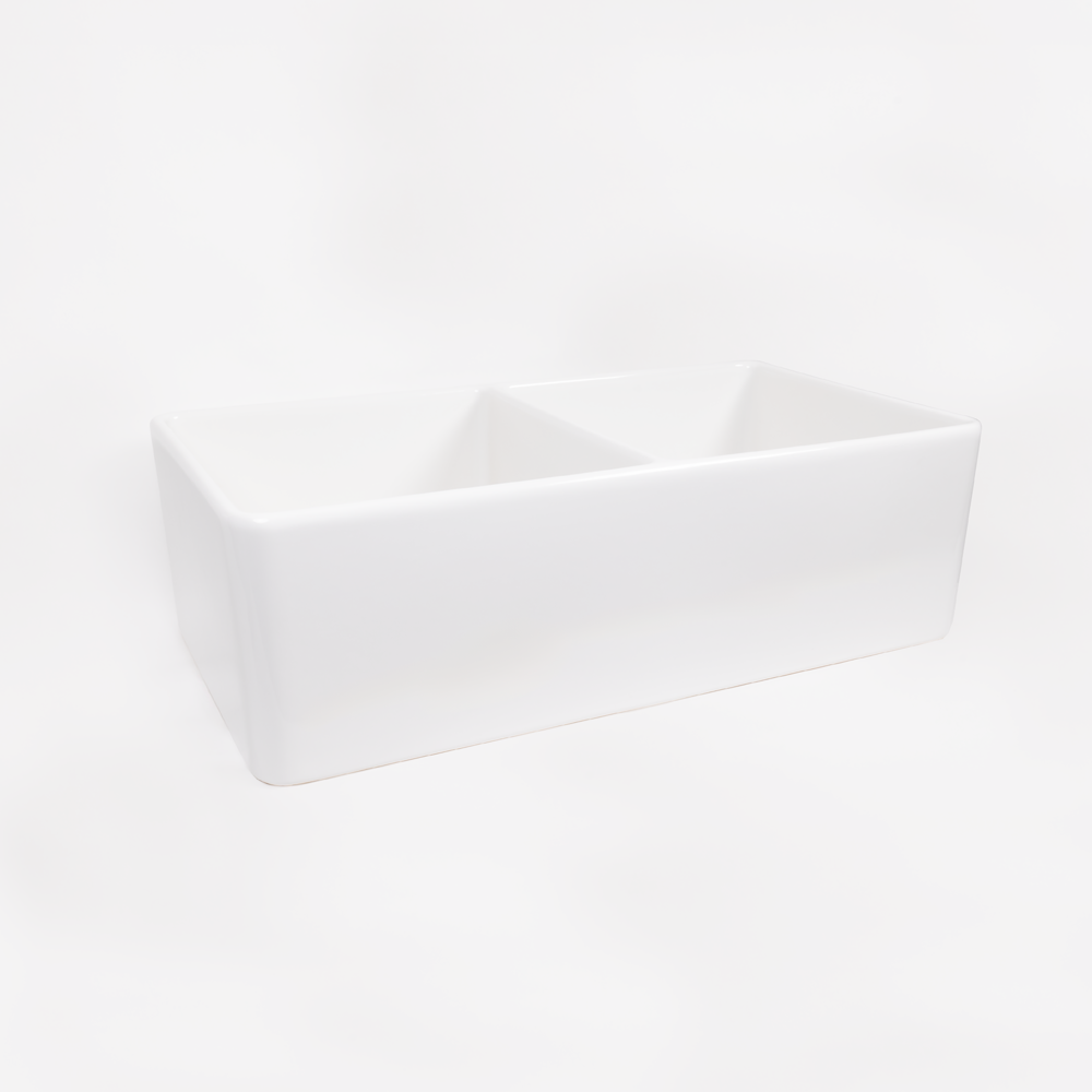 Bronwen 835x459 Gloss White Farmhouse Fireclay Double Bowl Sink