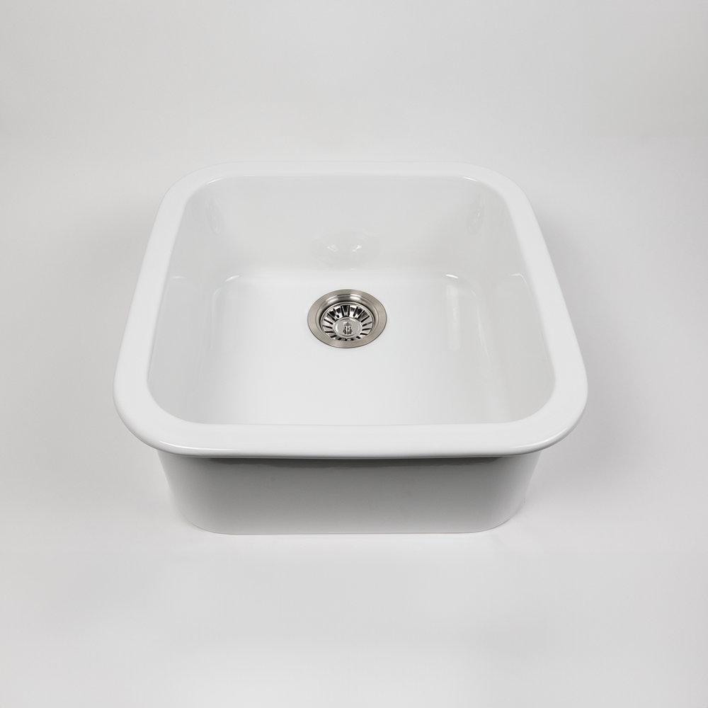 Abigail 483x483 Gloss White Fireclay Single Bowl Sink