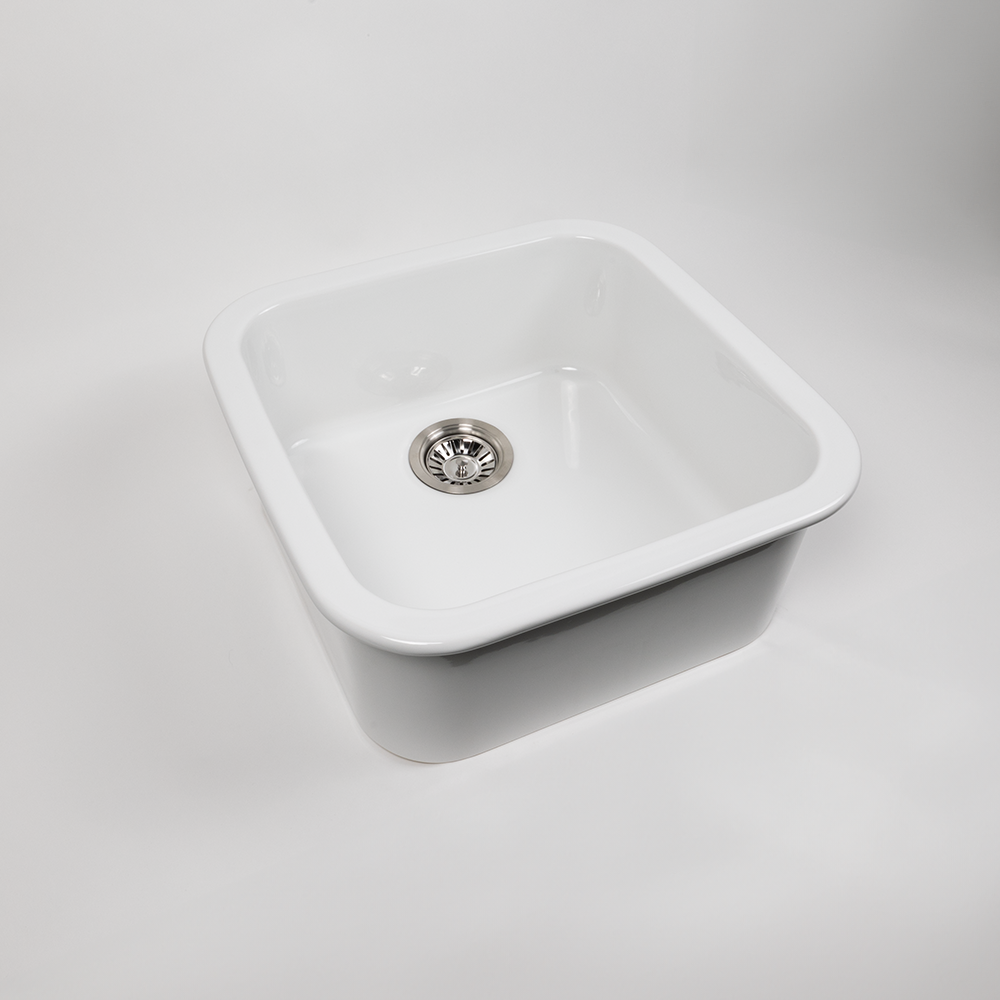 Abigail 483x483 Gloss White Fireclay Single Bowl Sink