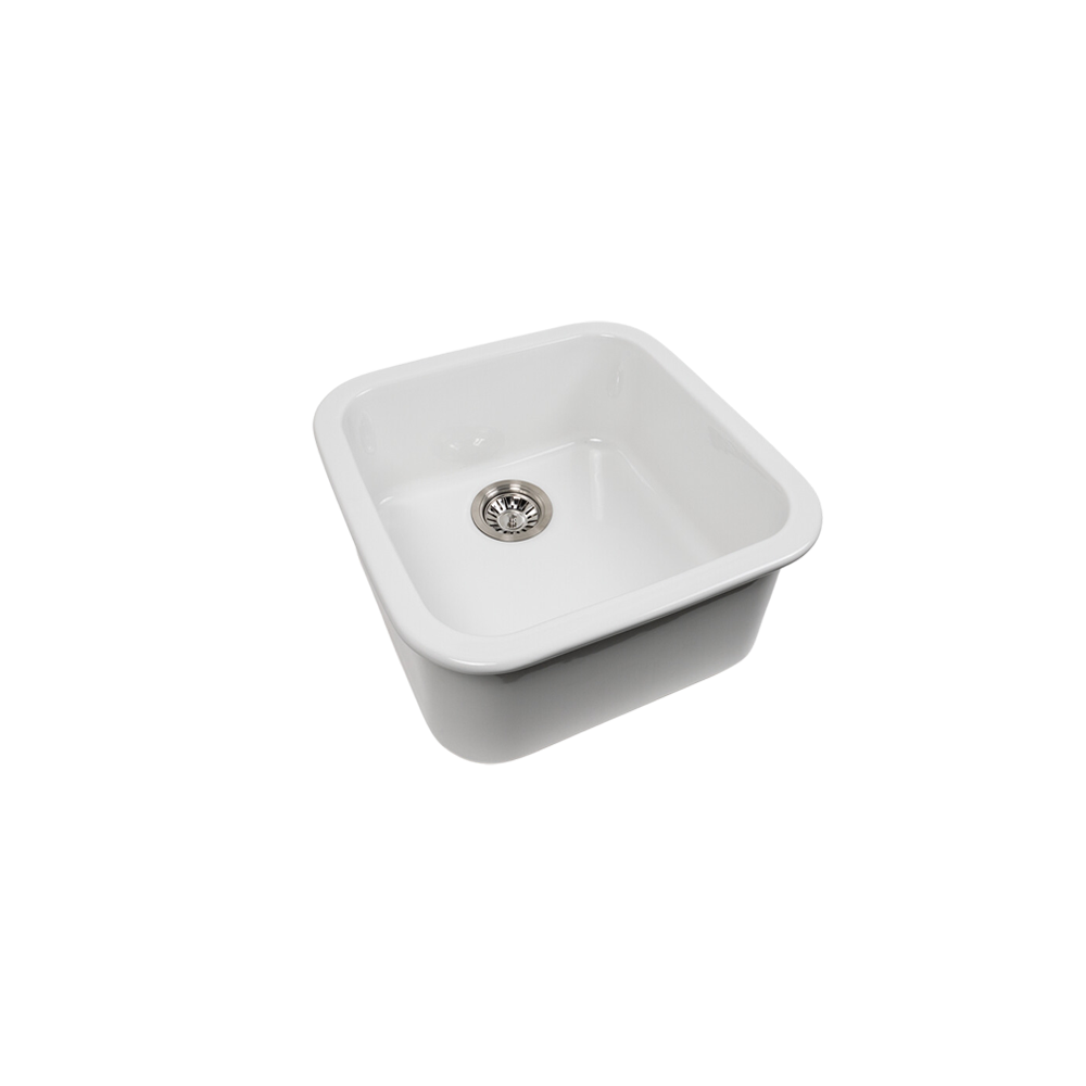 Abigail 483x483 Gloss White Fireclay Single Bowl Sink