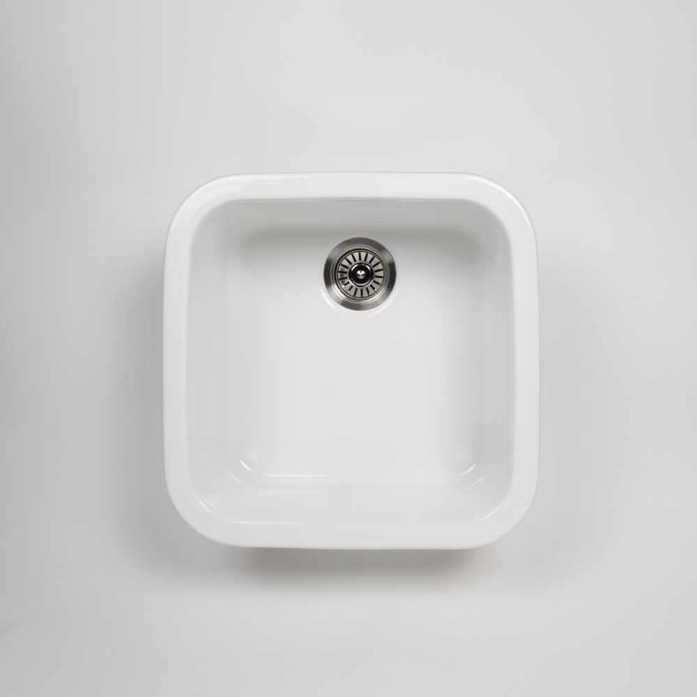 Abigail 483x483 Gloss White Fireclay Single Bowl Sink