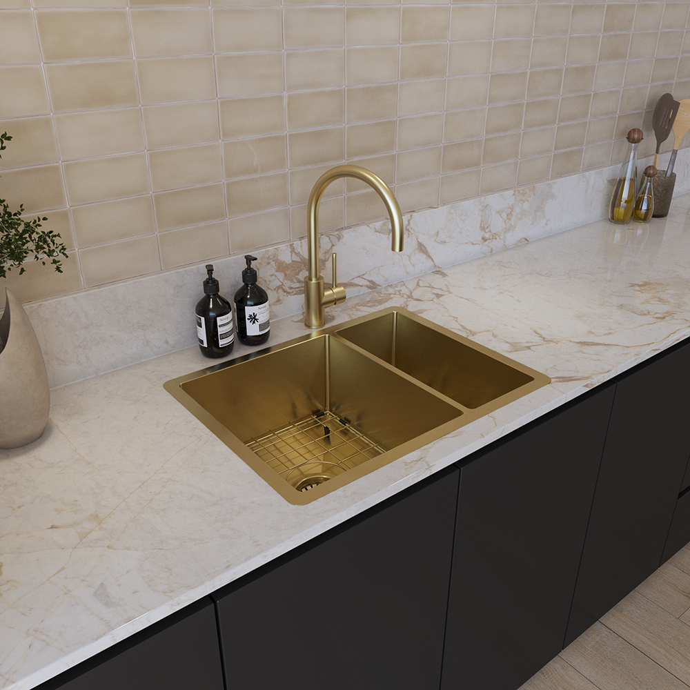 Brushed Brass Gold Clara 595x450 Single & Mini Bowl Sink