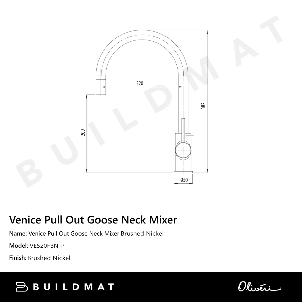 Venice Pull Out Goose Neck Mixer Brushed Nickel