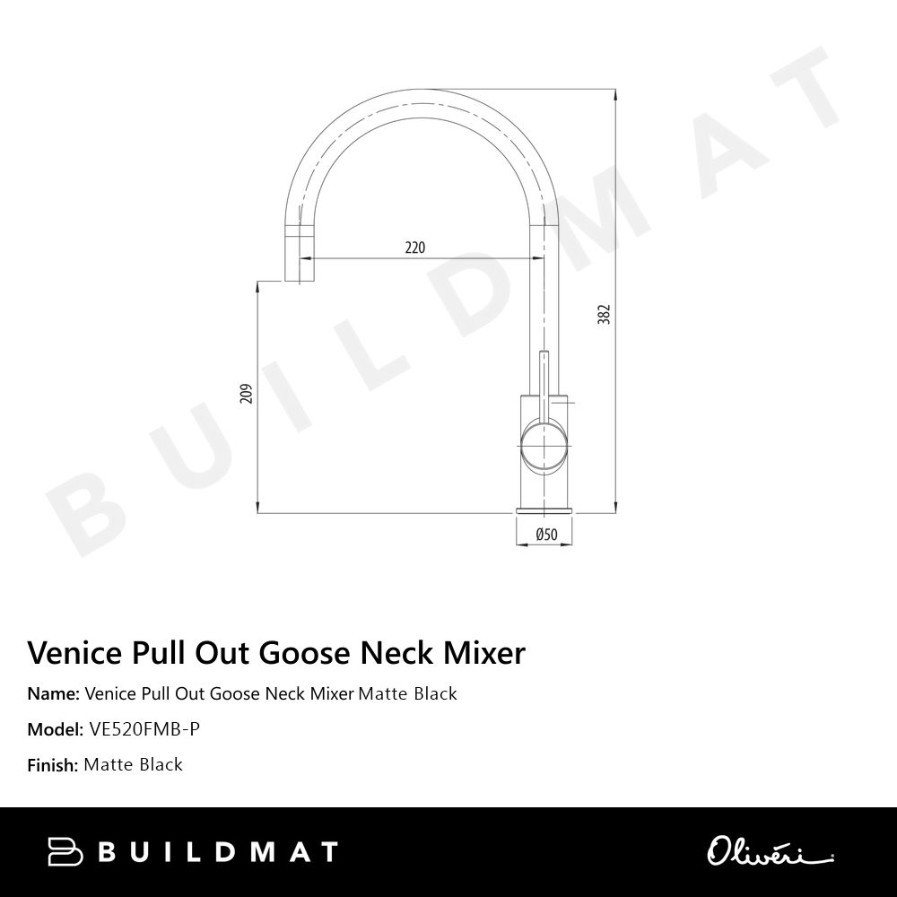 Venice Pull Out Goose Neck Mixer Matte Black