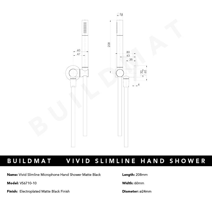 Vivid Slimline Microphone Hand Shower Matte Black