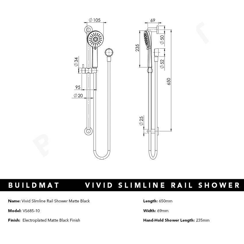 Vivid Slimline Rail Shower Matte Black