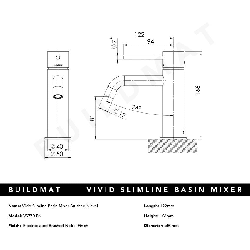 Vivid Slimline Basin Mixer Brushed Nickel