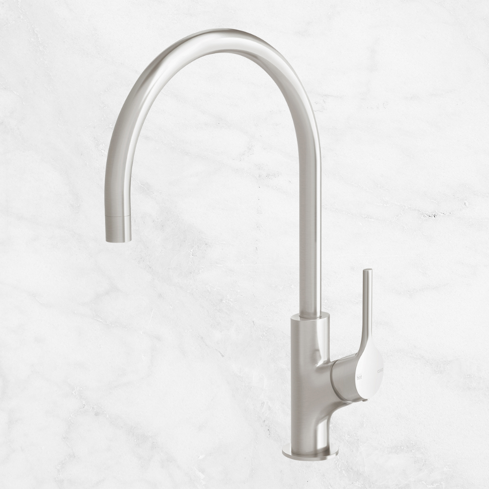 Vivid Slimline Oval Sink Mixer 220mm Gooseneck Brushed Nickel