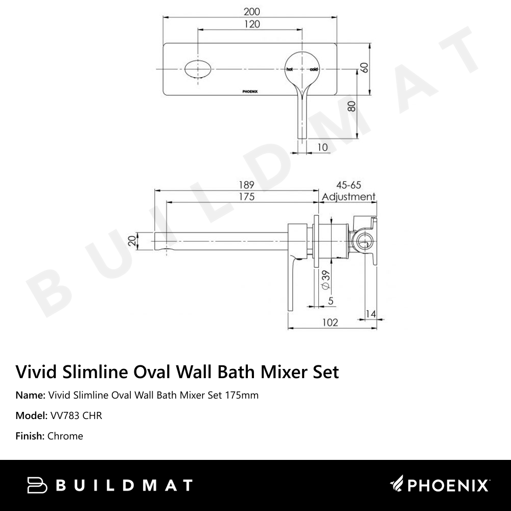 Vivid Slimline Oval Wall Basin Mixer Set 175mm Chrome