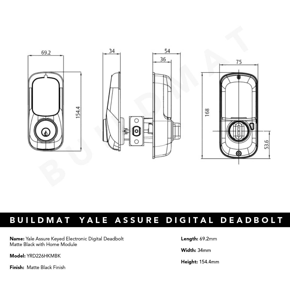 Yale Assure Keyed Electronic Digital Deadbolt Matte Black with Home Module