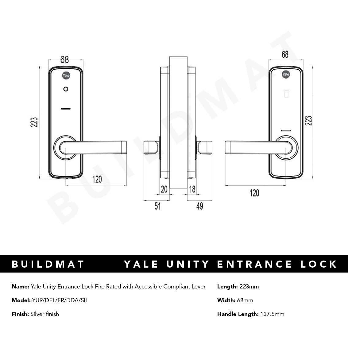 Yale Unity Entrance Lock Fire Rated with Accessible Compliant Lever Silver