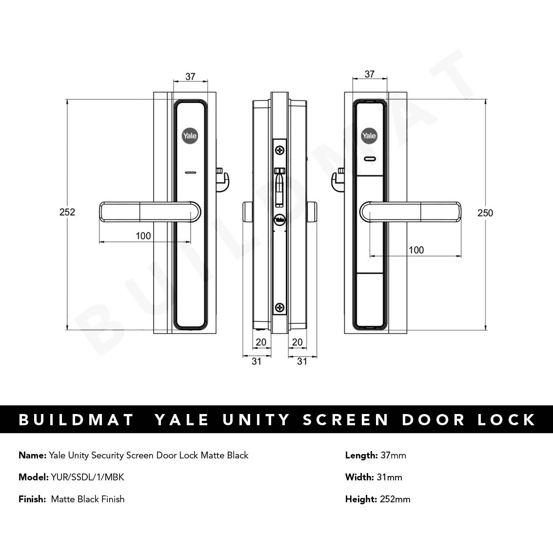 Yale Unity Security Screen Door Lock Matte Black