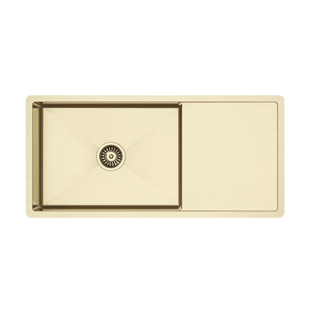 Buildmat Sink Brushed Brass Gold Brushed Brass Gold Cody 950x450 Single Bowl w Drain Board Sink