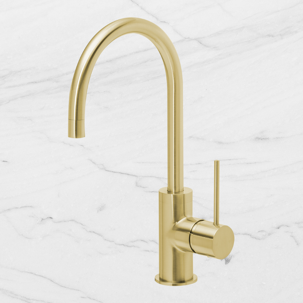 Vivid Slimline Brushed Gold Sink Mixer 160mm Gooseneck